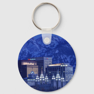 Salt Lake City Downtown Winter Skyline Key Ring