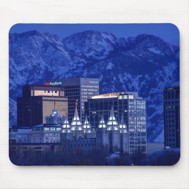 Salt Lake City Downtown Winter Skyline Mouse Mat (Front)