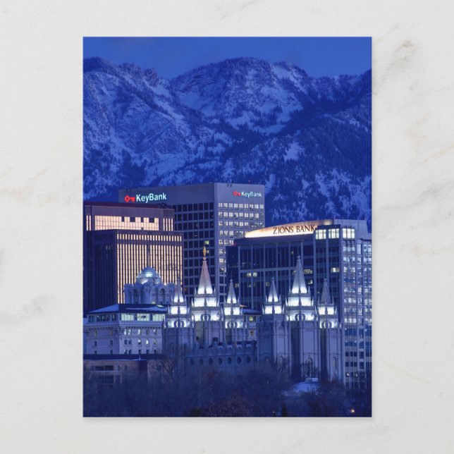 Salt Lake City Downtown Winter Skyline Postcard (Front)