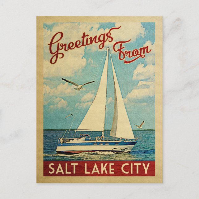 Salt Lake City Sailboat Vintage Travel Utah Postcard (Front)
