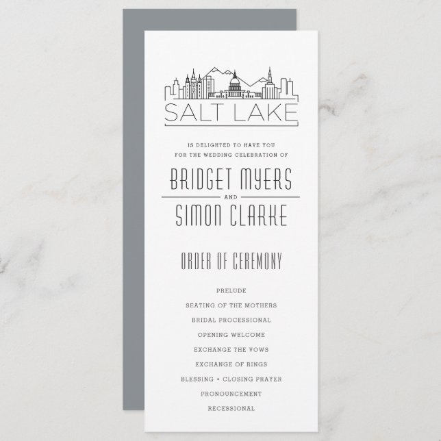 Salt Lake City Stylised Skyline | Wedding Program Invitation (Front/Back)