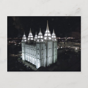 Salt Lake City Temple at night. Postcard