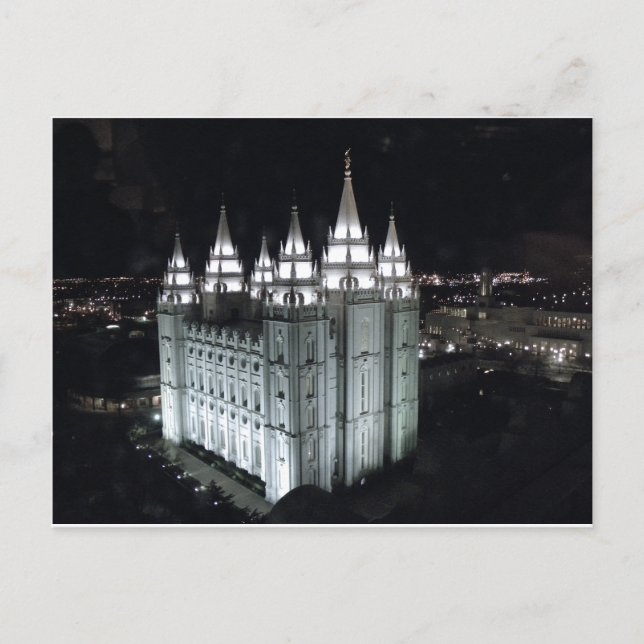 Salt Lake City Temple at night. Postcard (Front)