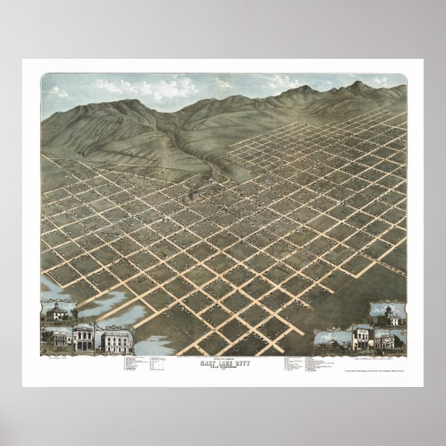 Salt Lake City, UT Panoramic Map - 1870 Poster (Front)