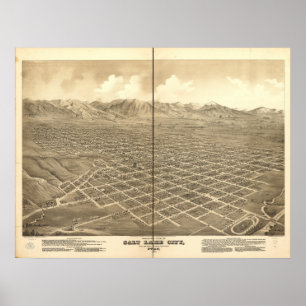 Salt Lake City Utah 1875 Antique Panoramic Map Poster