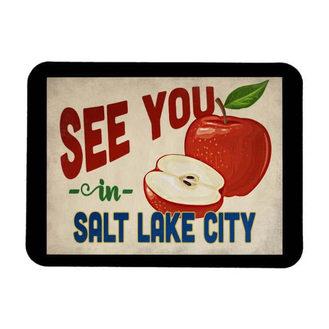 Salt Lake City Utah Apple - Vintage Travel Magnet (Horizontal)