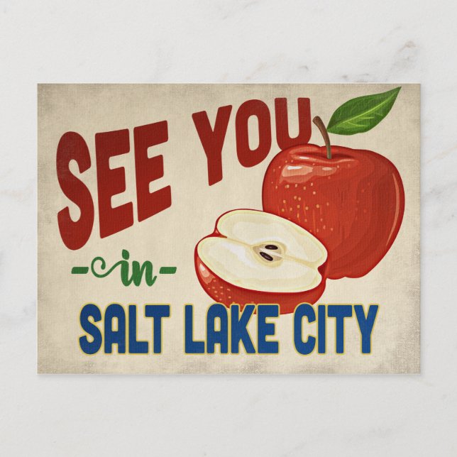 Salt Lake City Utah Apple - Vintage Travel Postcard (Front)