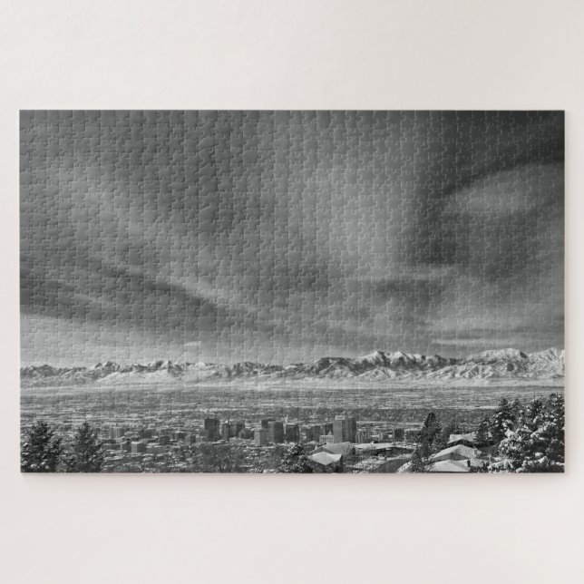 Salt Lake City, Utah Black and White -20x30 inch Jigsaw Puzzle (Horizontal)