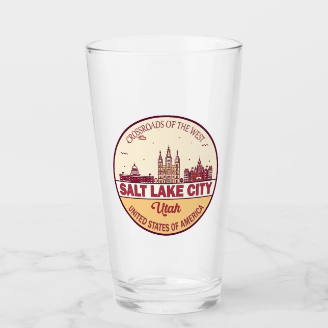 Salt Lake City Utah City Skyline Emblem Glass (Front)