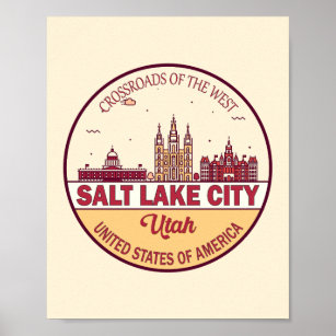 Salt Lake City Utah City Skyline Emblem Poster