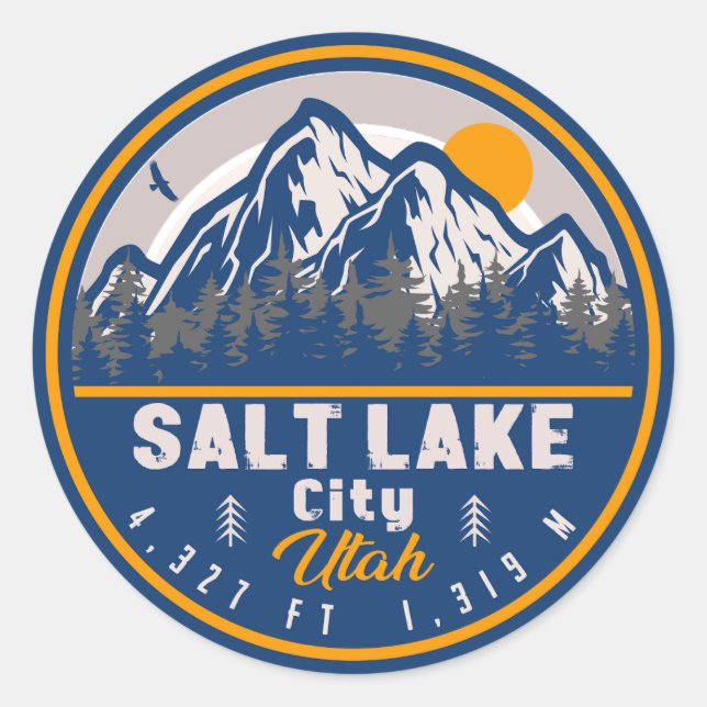 Salt Lake City Utah Retro Sunset Souvenirs 60s Classic Round Sticker (Front)