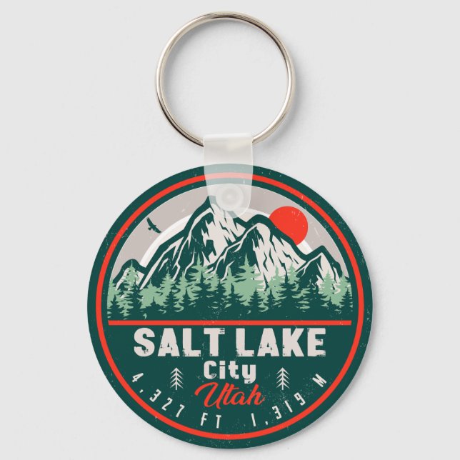 Salt Lake City Utah Retro Sunset Souvenirs 60s Key Ring (Front)