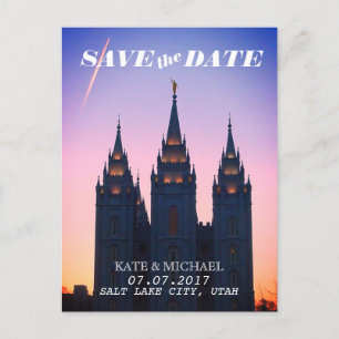 Salt Lake City, Utah Temple Wedding Save the Date Announcement Postcard