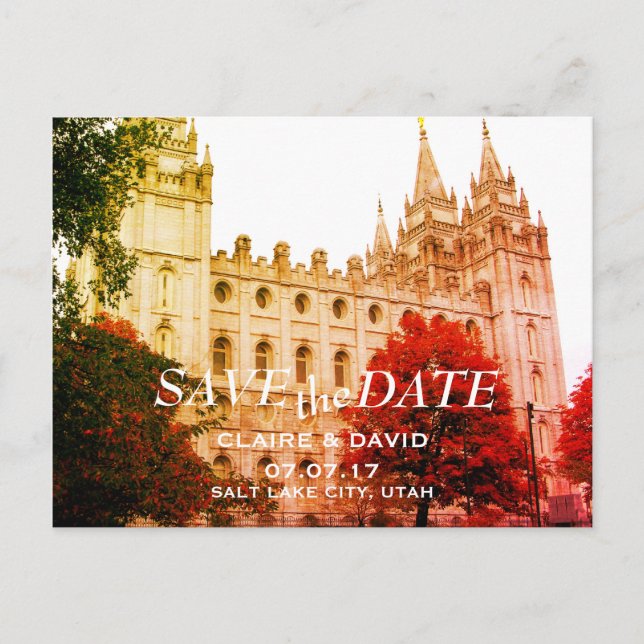 Salt Lake City, Utah Temple Wedding Save the Date Announcement Postcard (Front)