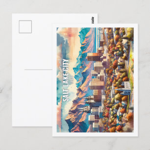 Salt Lake City Utah USA Famous Place watercolor Postcard