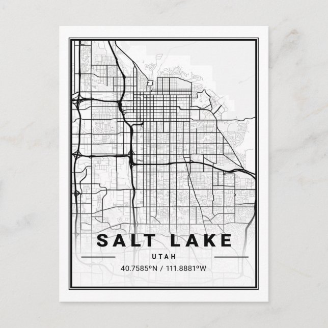 Salt Lake City Utah USA Travel City Map Postcard (Front)
