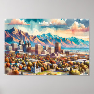 Salt Lake City Utah USA Travel Places watercolor Poster