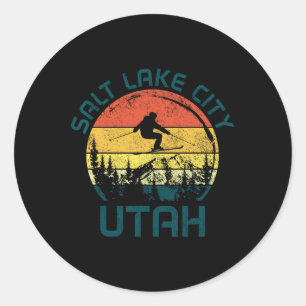Salt Lake City Utah Vintage Winter Sports Ski Snow Classic Round Sticker