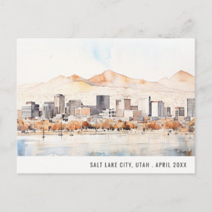 Salt Lake City, Utah Watercolor Landscape Travel Postcard