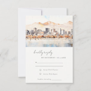 Salt Lake City Utah Watercolor Landscape Wedding RSVP Card