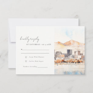 Salt Lake City Utah Watercolor Landscape Wedding RSVP Card
