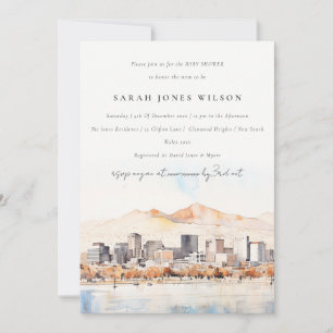 Salt Lake City Utah Watercolor Scape Baby Shower Invitation