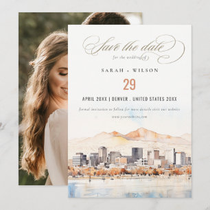 Salt Lake City Utah Watercolor Scape Wedding Photo Save The Date