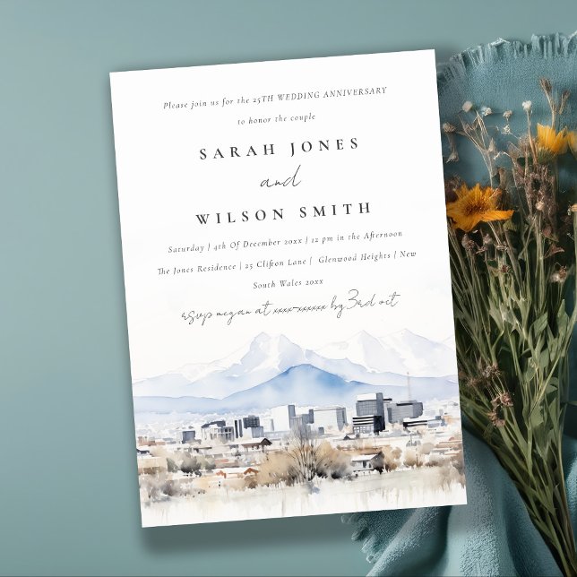 Salt Lake City Utah Watercolor Wedding Anniversary Invitation (Creator Uploaded)