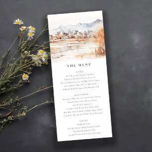 Salt Lake City Utah Watercolor Wedding Menu Card