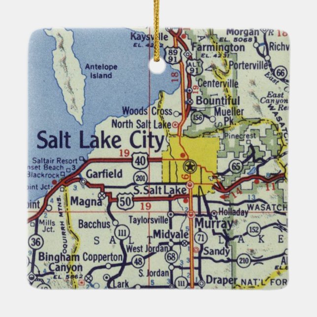 Salt Lake City Vintage Map Ceramic Ornament (Back)