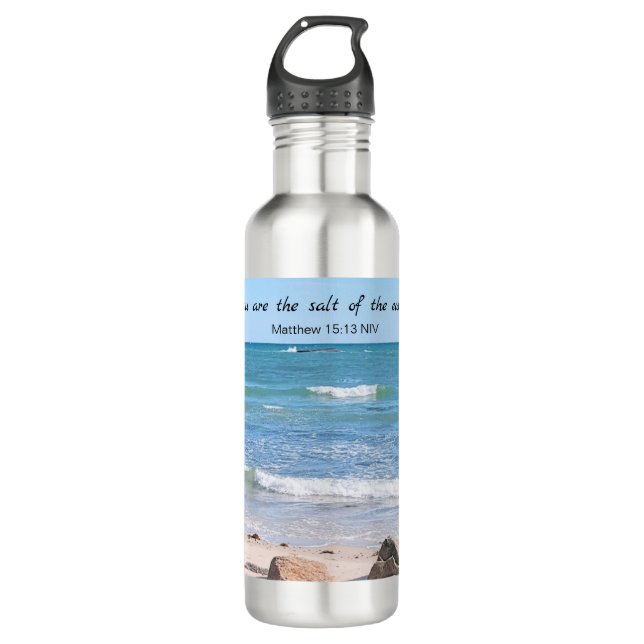 Salt of the Earth Photo of Ocean Bible Verse 710 Ml Water Bottle (Front)