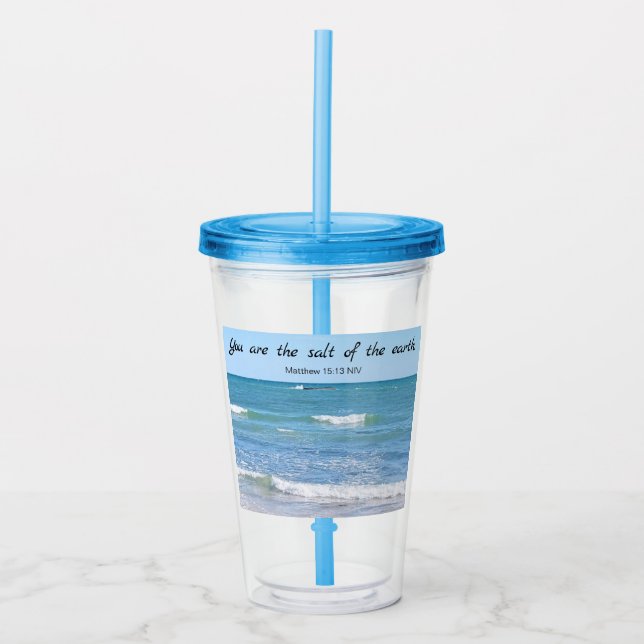 Salt of the Earth Photo of Ocean Bible Verse Acrylic Tumbler (Front)