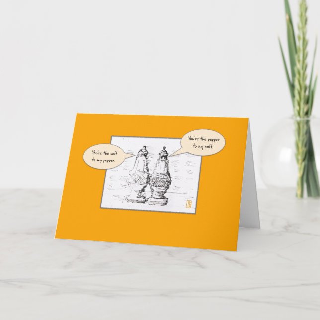 Salt & Pepper on Orange Flirty Romantic Card (Front)