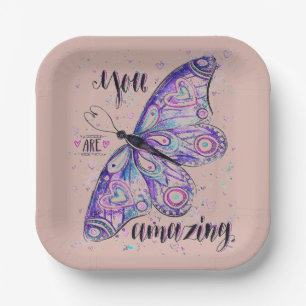 Salt pink butterfly plain custom paper plates