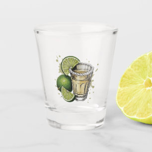 Salt Rim Tequila Shot with Lime Illustration Glass