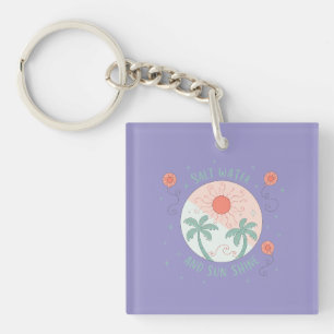 Salt Water and Sun Shine Vintage Beach Palm Tree Key Ring
