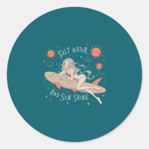 Salt Water and Sun Shine Vintage Beach Palm Tree S Classic Round Sticker