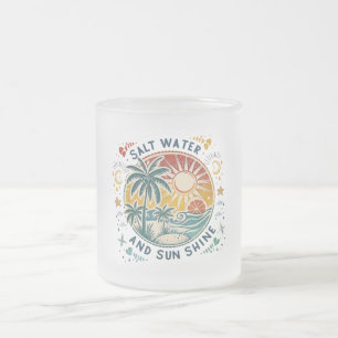 Salt Water and Sun Shine Vintage Tropical Beach Frosted Glass Coffee Mug