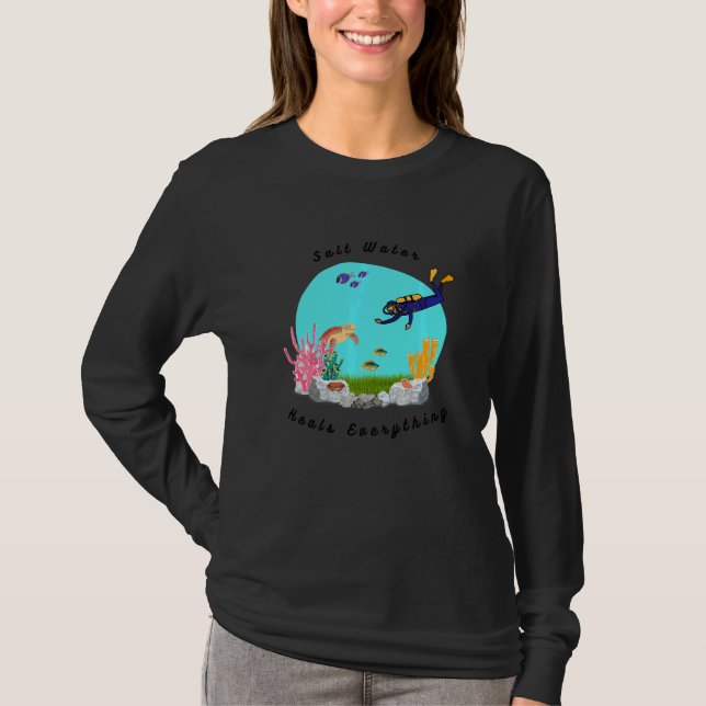Salt Water Heals Everything Diving Summer Beach T-Shirt (Front)