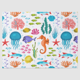Salt water marine animals and life illustration tissue paper