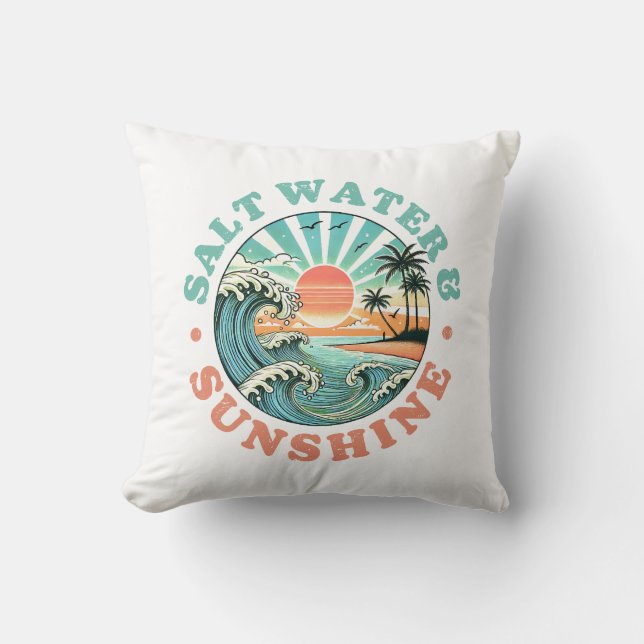Salt Water & Sunshine Throw Pillow (Front)