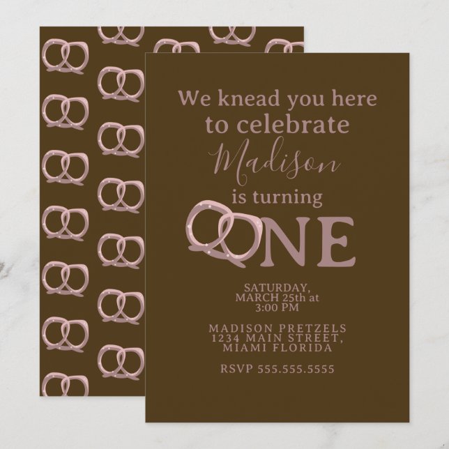 Salted Pretzel Twist 1st Birthday Party Invitation (Front/Back)