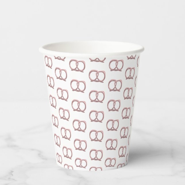Salted Pretzel Twist Pattern Party Pink Paper Cups (Front)