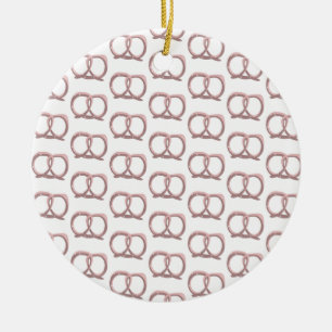 Salted Pretzel Twist Pattern Pink  Ceramic Tree Decoration