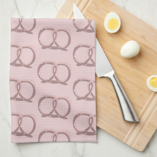 Salted Pretzel Twist Pattern Pink Kitchen Towel