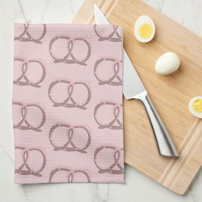 Salted Pretzel Twist Pattern Pink Kitchen Towel (Quarter Fold)