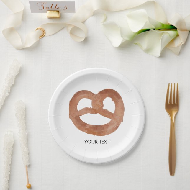 Salted Soft Pretzel Custom Text Paper Plate (Wedding)