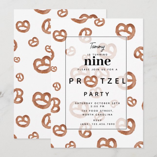 Salted Soft Watercolor Pretzel Birthday Party Invitation (Front/Back)