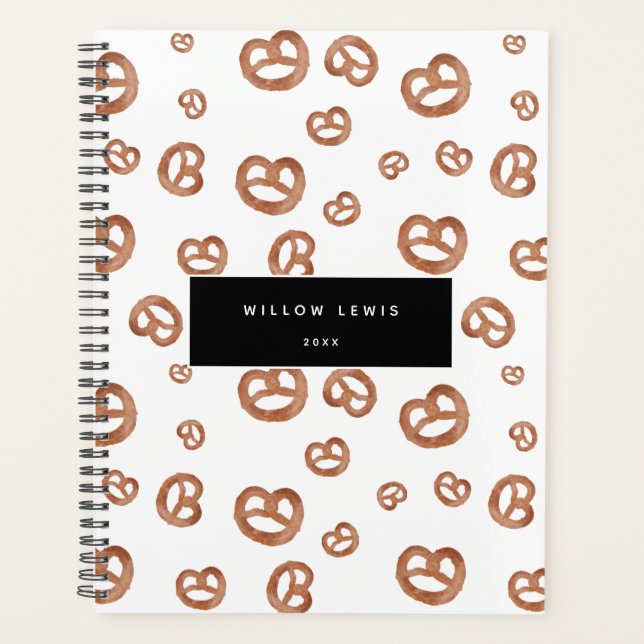 Salted Soft Watercolor Pretzel Pattern Bakery Planner (Front)