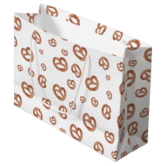 Salted Soft Watercolor Pretzel Pattern Large Gift Bag (Front Angled)
